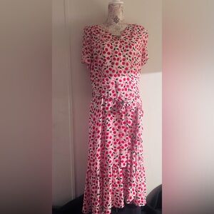 Talbots Pink and Floral Red Tulips Midi Dress